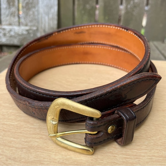Galco Men’s Brown Leather Tapered Belt With Engraved Hawk & Brass Buckle Sz 42 - Picture 9 of 11